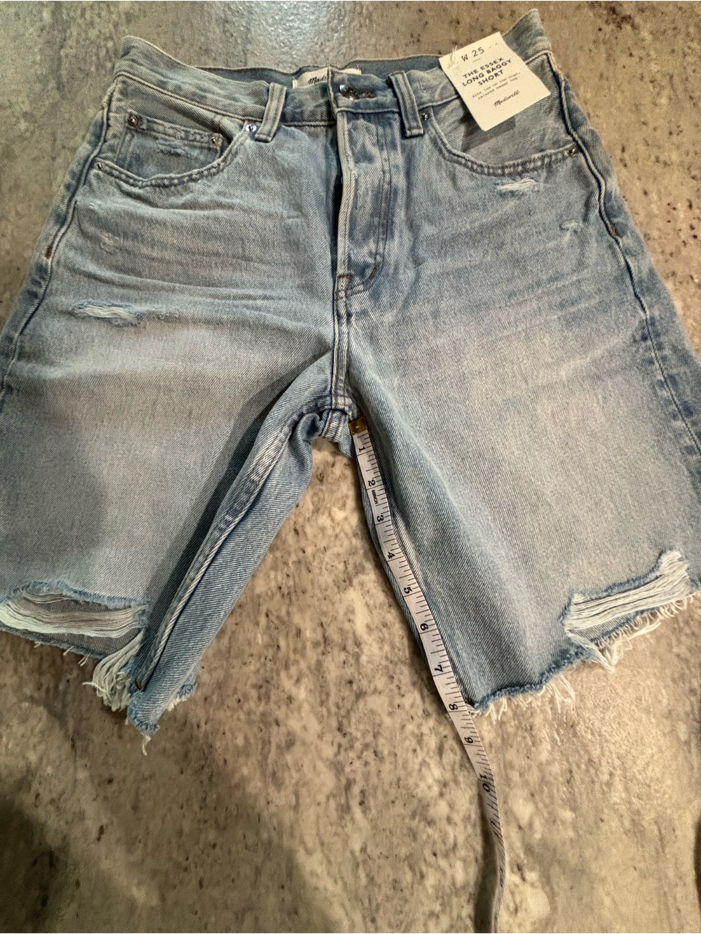 Madewell Light Blue Long Baggy Denim Shorts with Frayed Hem - Picture 8 of 9